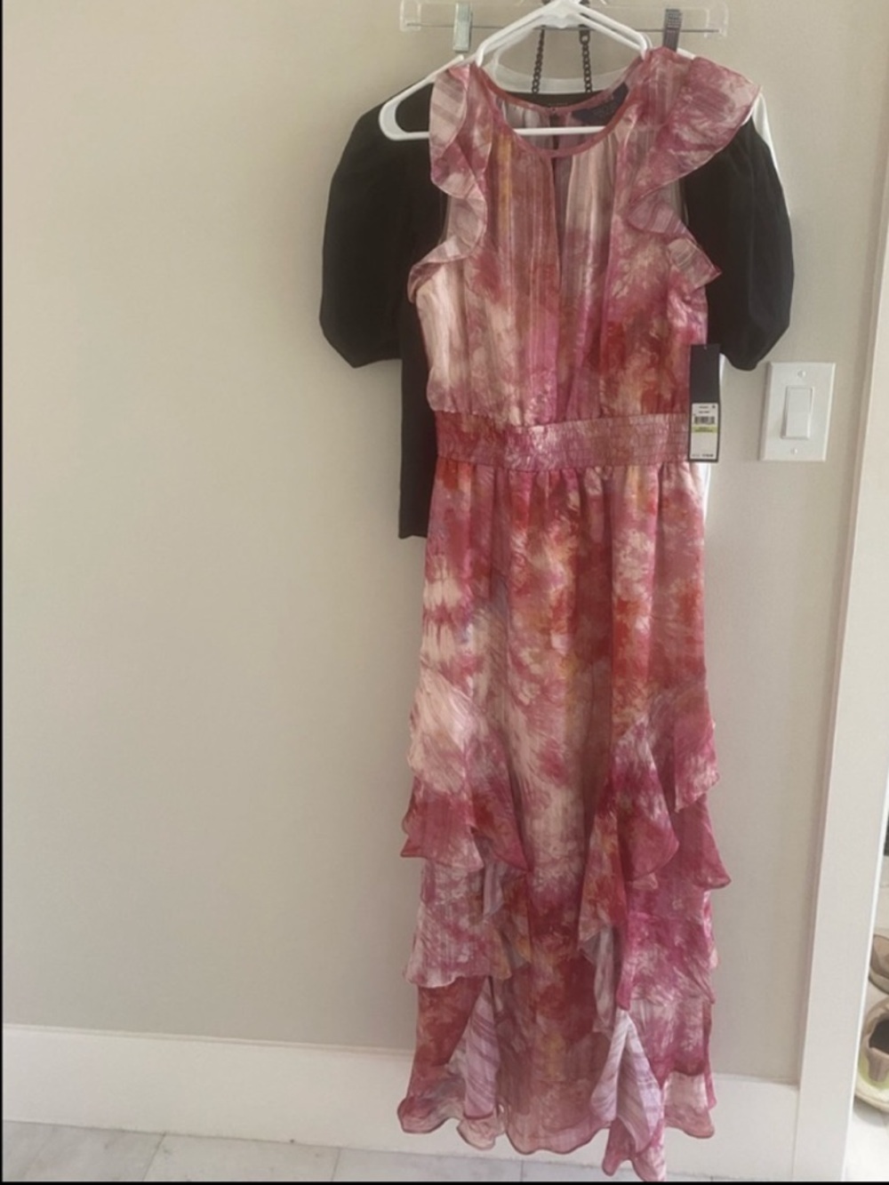 NWOT Anthropologie Rachel Rachel Roy Pink Combo Tiered Ruffle Dress Size 4 $139